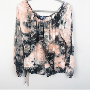 SCOOP NYC | Tie Dye Peasant Top Peach Gray Small